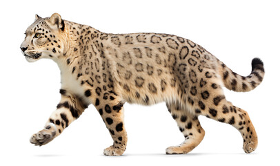 Walking Snow leopard isolated on transparent background