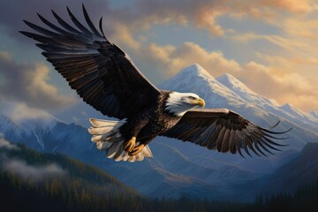 Obraz premium Eagle beauty of eagles soaring in the sky, bald eagle flying on blurred background, AI generated