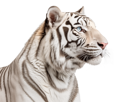 side profile view of a white tiger head on isolated background