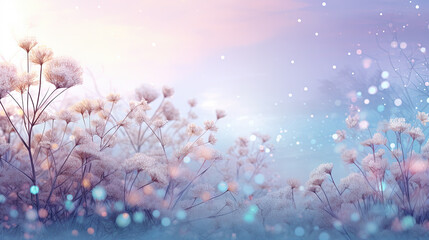 Abstract blurred background with flowers in the cold garden.