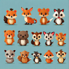 Obraz premium flat logo of vector cute animal cartoon vector icon set illustration, animal cartoon icon collection. set of animals.