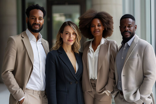 Team of executives looking at the camera as a sign of camaraderie and a good work environment. Labor day concept labor relations. - Powered by Adobe