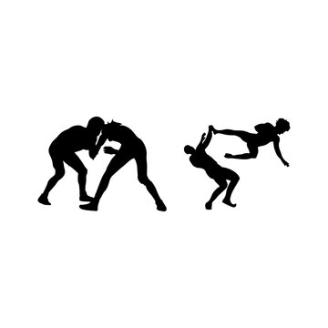   Wrestling vector silhouette. It is Greco-Roman, freestyle, collegiate, scholastic, and amateur wrestling.