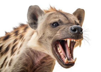 Scary hyena with visible fangs, head portrait