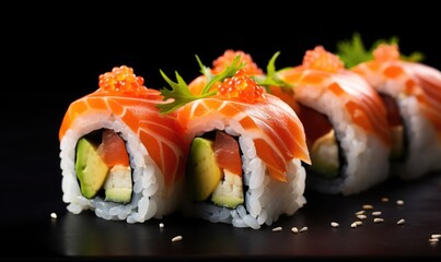 Close-Up of Sushi on Black Surface