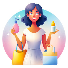 Fototapeta premium girl with cosmetics and a handbag