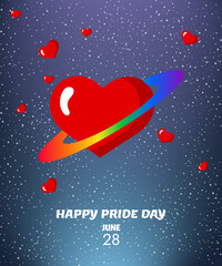 lgbt big heart planet, world pride day in space in colorful 
