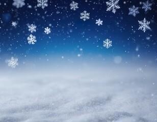 Naklejka premium Falling snowflakes on night sky white background. Bokeh with white snow and snowflakes on a blue background.