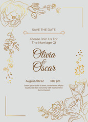 Gold Wedding Invitation, save the date, thank you, weeding card Design template.