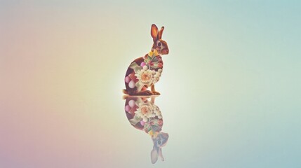 Artistic Easter concept with a bunny merged with a floral patterned egg, a creative blend of spring and tradition on a pastel background
