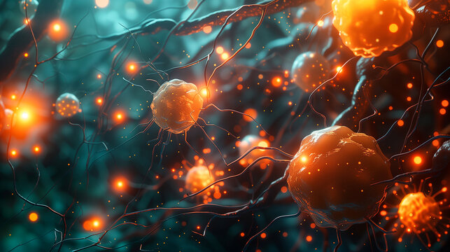 Microbiology.Microscope Bacteria. Herpes simplex virus type one in the body. Study of the cellular structure of the organism under a microscope. Dividing Cell Cancer. Generative AI - Powered by Adobe