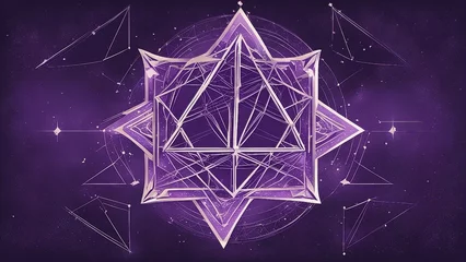 Schilderijen op glas blue star on a white background _A merkaba illustration with a realistic and detailed style. The illustration has a dark purple   © Jared