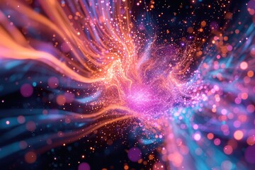 A colorful abstract background featuring vibrant shades of purple and blue, An abstract data cloud bursting with radiant, neon energy, AI Generated