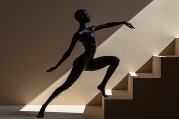 Fototapeta na wymiar Dramatic silhouette of a woman stretching with geometric shadows, abstract fitness and flexibility concept