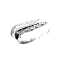 Black and white sketch of hotdog image with transparent background