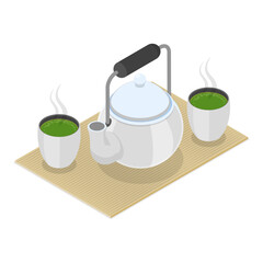3D Isometric Flat Vector Illustration of Chinese Tea, Hot Herbal Beverage. Item 4