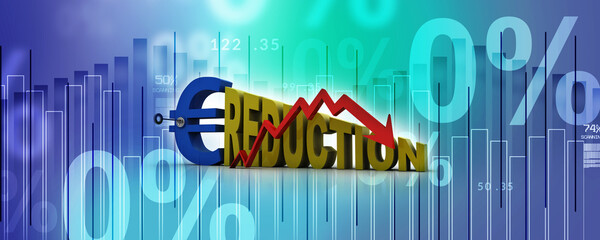 

3D rendering euro currency symbol with deflation graph