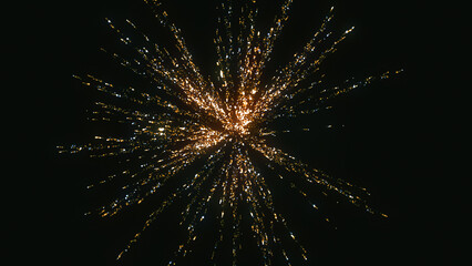 Obraz premium 3D rendering of an abstract volumetric structure of bright particles on a dark background