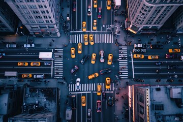 A busy city street teeming with vehicles and filled with continuous traffic congestion during peak hours, An aerial view of a city bustling with traffic, AI Generated - obrazy, fototapety, plakaty
