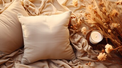 A top view of a warm and inviting beige background, creating a cozy and comforting atmosphere