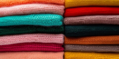 Unleashing The Fashionable Allure And Versatility Of A Vibrant Stack Of Cozy Wool Sweaters. Сoncept Winter Style Tips, Layering With Sweaters, Cozy Sweater Outfits, Fashionable Winter Accessories
