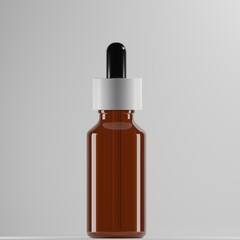 brown glass dropper cosmetic a front view 3d rendering mockup