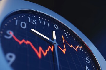 A detailed view of a clock with a prominent red arrow pointing towards a specific time, An animated inflation clock ticking upwards, AI Generated