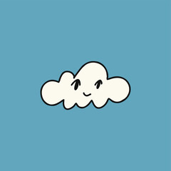 Cute cartoon cloud icon, boho style, hand drawn vector retro illustration.