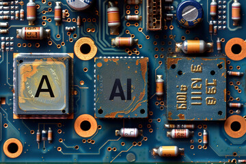 Fototapeta premium fiber optics background, computer circuit board, electronic circuit board, Artificial intelligence, Artificial intelligence circuit board, robot