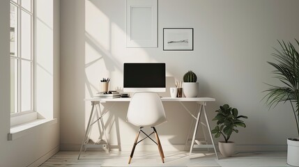 Fototapeta premium workspace with a laptop or computer, ensuring that each item, be it a mug, notepad or flower bouquet, complements the overall design without overshadowing the others.