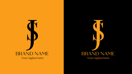 Initial Letter JS logo company and business template on a black and Orange background.