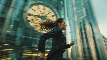 image symbolique d'une femme d'affaires qui court après le temps