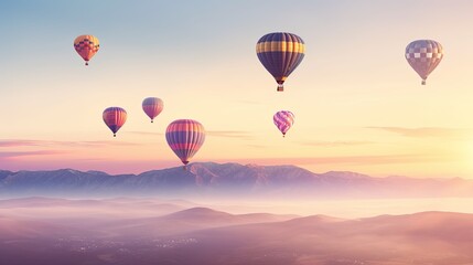 Fototapeta premium Group of Hot Air Balloons Flying in the Sky