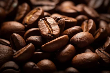 Zelfklevend Fotobehang Cup of coffee. Coffee beans background. Cozy good morning. Cafe © Aleksandr