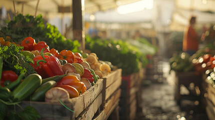 close-up view of a variety of fresh vegetables displayed at a market. - Powered by Adobe
