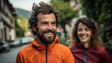 portrait of couple jogging