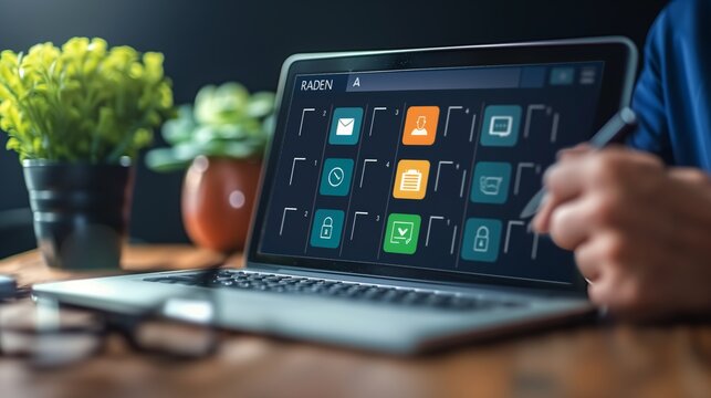 Agenda meeting appointment activity information concept. Businessman use laptop with virtual Agenda icon for agenda meeting plan schedule in personal organizer