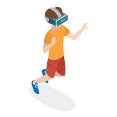 3D Isometric Flat Vector Illustration of Kids In Virtual Reality , Happy Teenagers Gamers with VR Glasses. Item 1