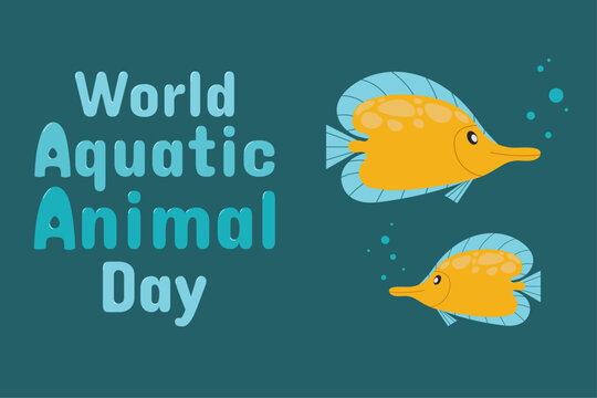 World aquatic animal day vector poster. Vector flat illustration in cartoon style.