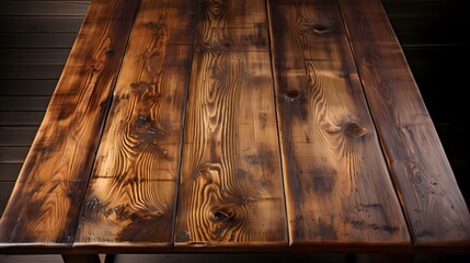 A top view of an empty rustic wooden table, the texture and grains telling tales of timeless simplicity