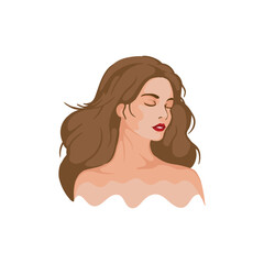 Portrait of a beautiful fashionable young woman with long hair and bare shoulders