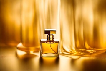 small fancy perfume flacon , bright golden tones
