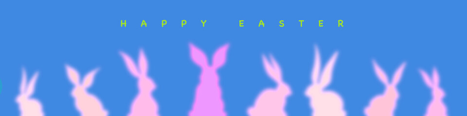 happy eastern banner illustration, hand drawn web border with rabbits and eggs