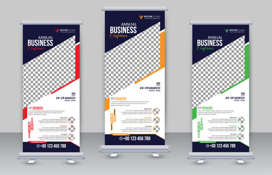 Professional Corporate business conference x banner design or roll up banner vector template full editable