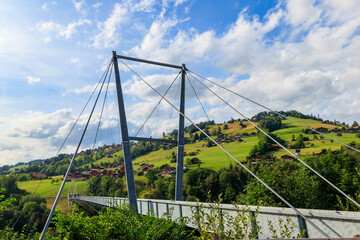 Suspension pedestrian panorama bridge over the Gummi gorge in Sigriswil, Switzerland