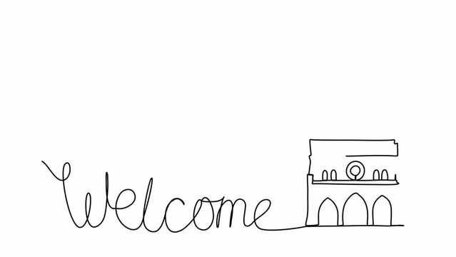 Cathedral of Notre Dame de Paris, one line drawing animation. Video clip with alpha channel.