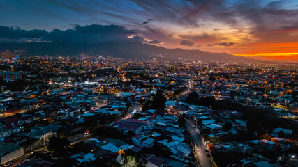 San Jose Costa Rica Sunset Panorama - obrazy, fototapety, plakaty