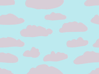Seamless backdrop: hand drawn pink clouds on blue background sky.