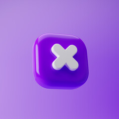Obraz premium Cancel cross icon isolated over purple background. 3d rendering.