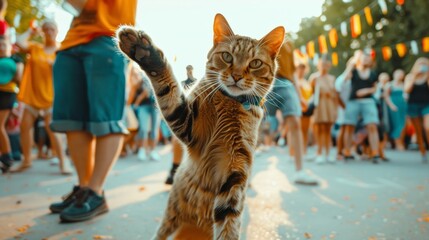 A cat dancing at music event - obrazy, fototapety, plakaty